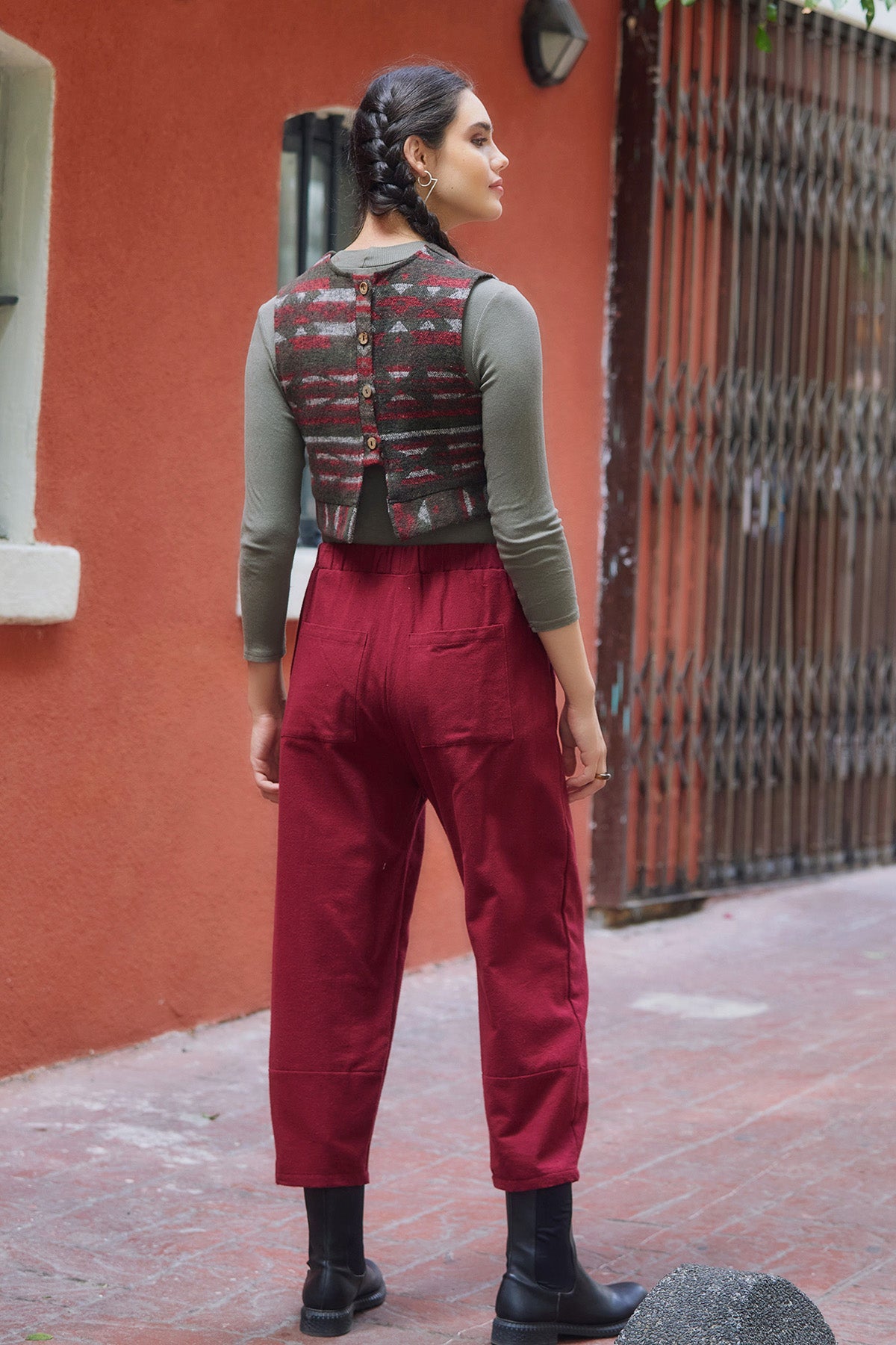Maroon Boho Pants with Elastic Waist