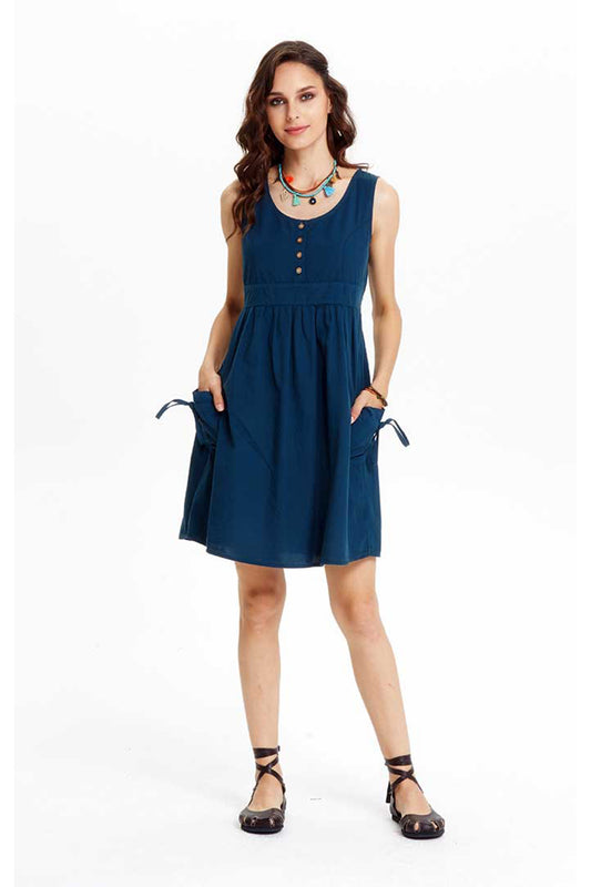 Casual Cotton Dress Dark Blue