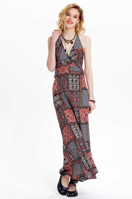 Maroon Mosaic Maxi Dress