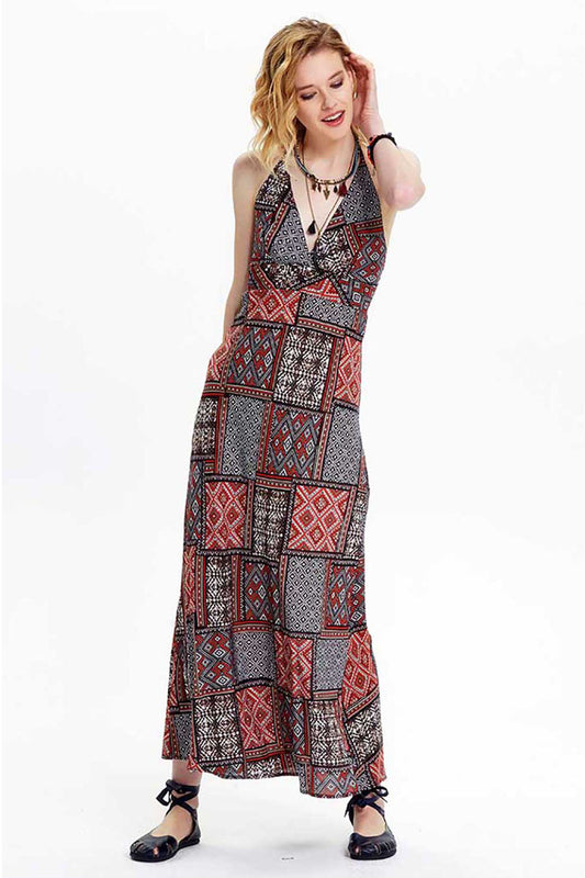 Maroon Mosaic Maxi Dress