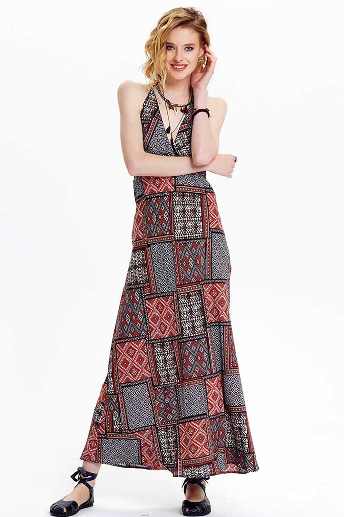 Maroon Mosaic Maxi Dress