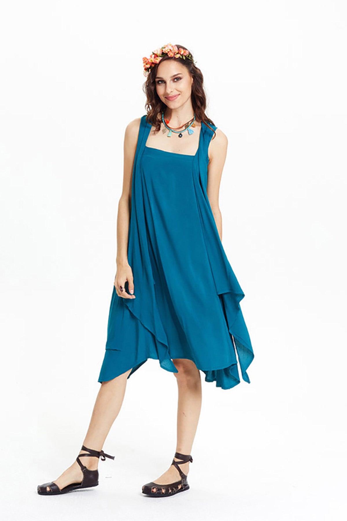 Petrol Blue High-Low Dress