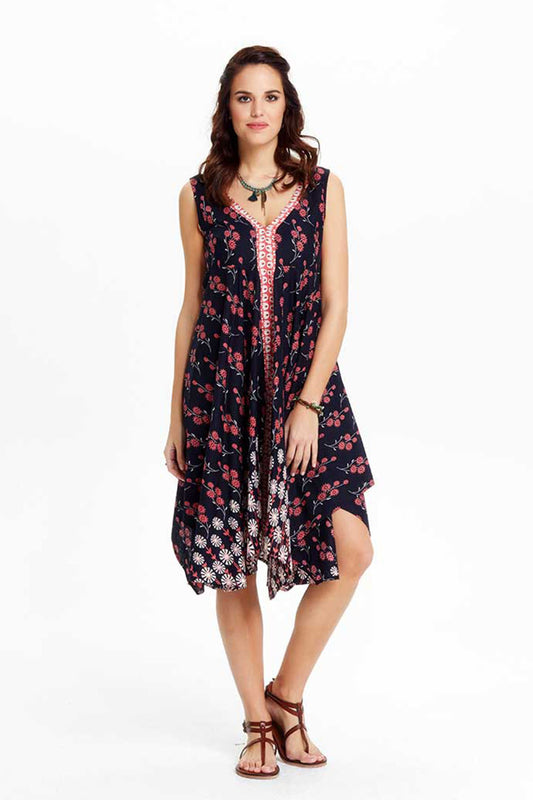 Floral Asymmetric Casual Authentic Flared Dress