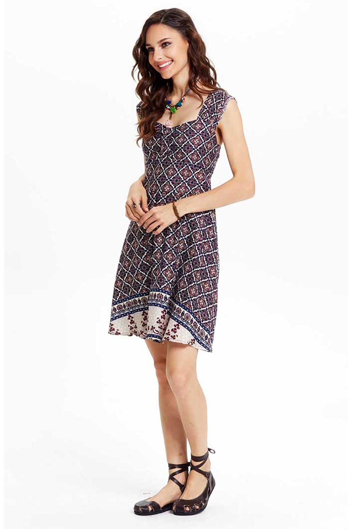 Boho Chic Elastic Back Mini Dress