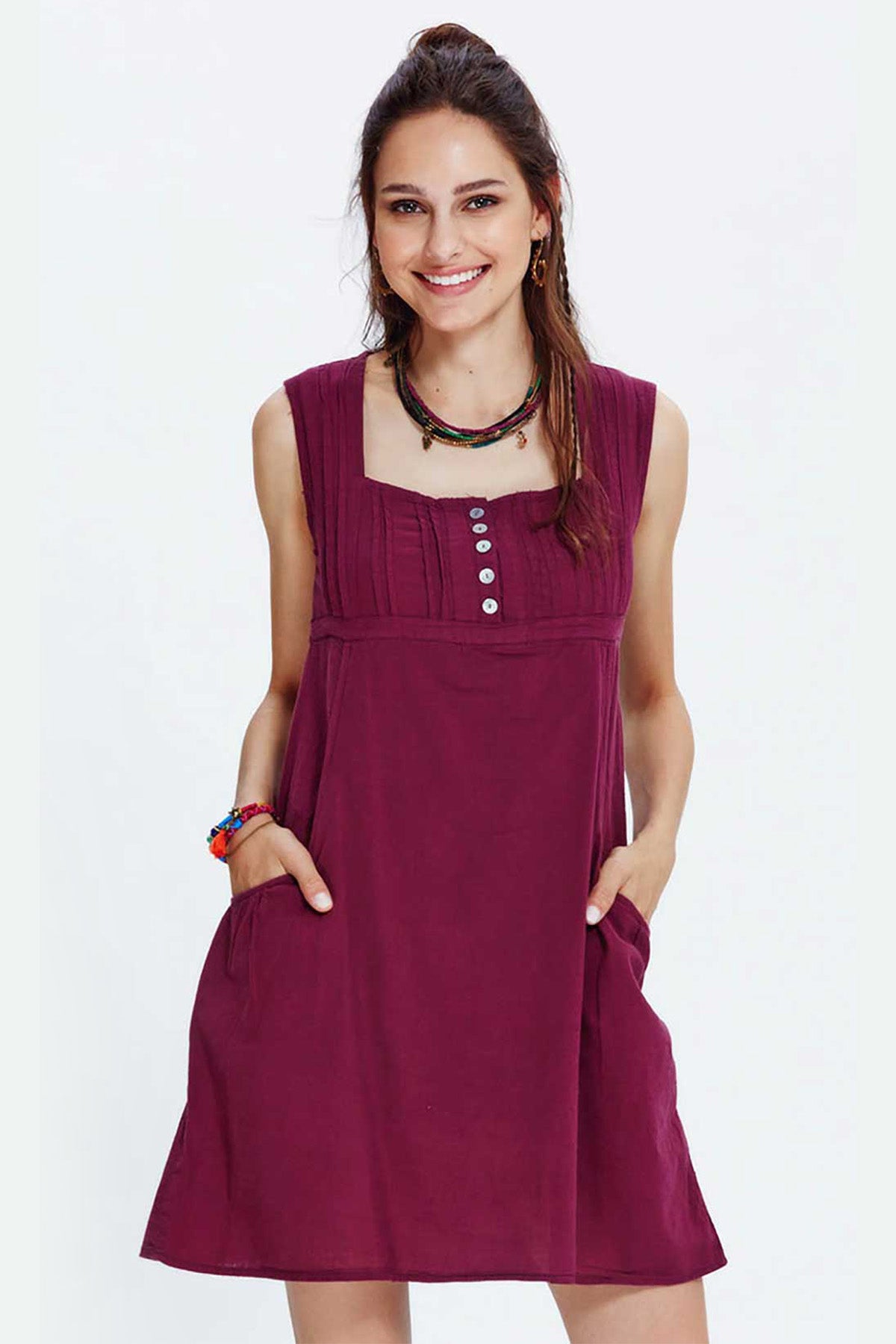 Square Neck Cotton Mini Purple Dress