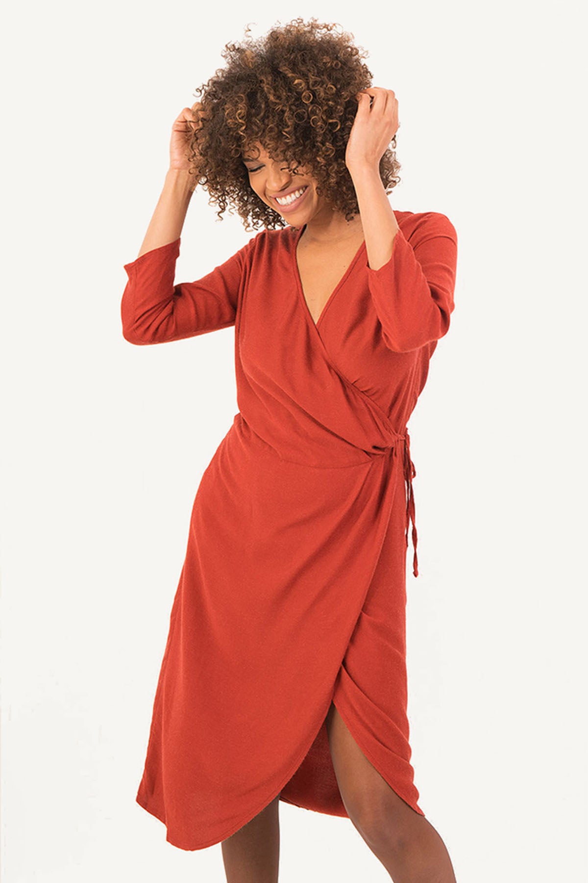 Burnt Orange Wrap Boho Dress
