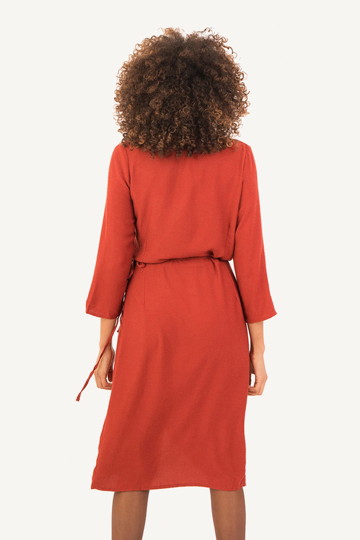 Burnt Orange Wrap Boho Dress