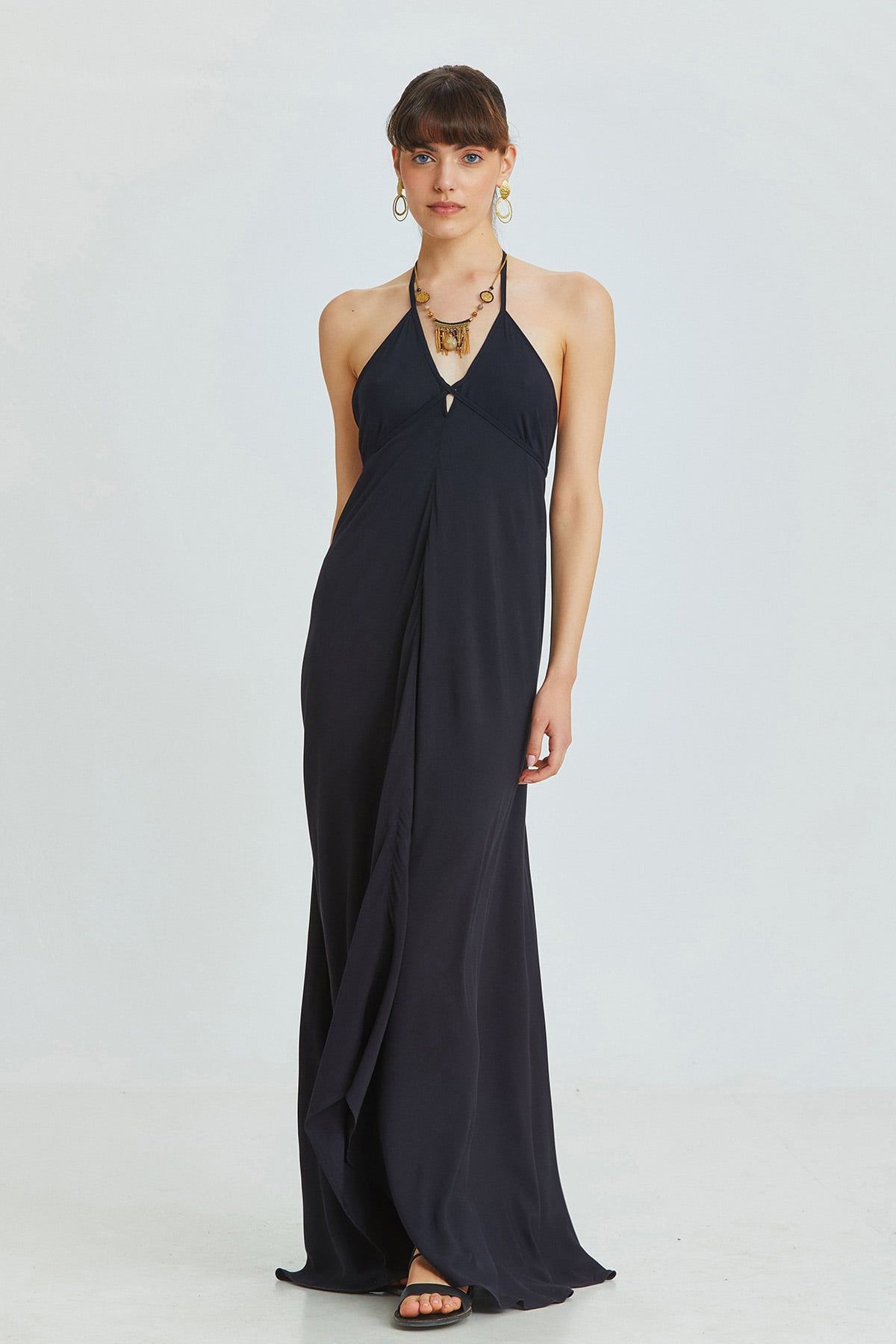 Asymmetric Black Bohemian Dress with Deep Back Neckline