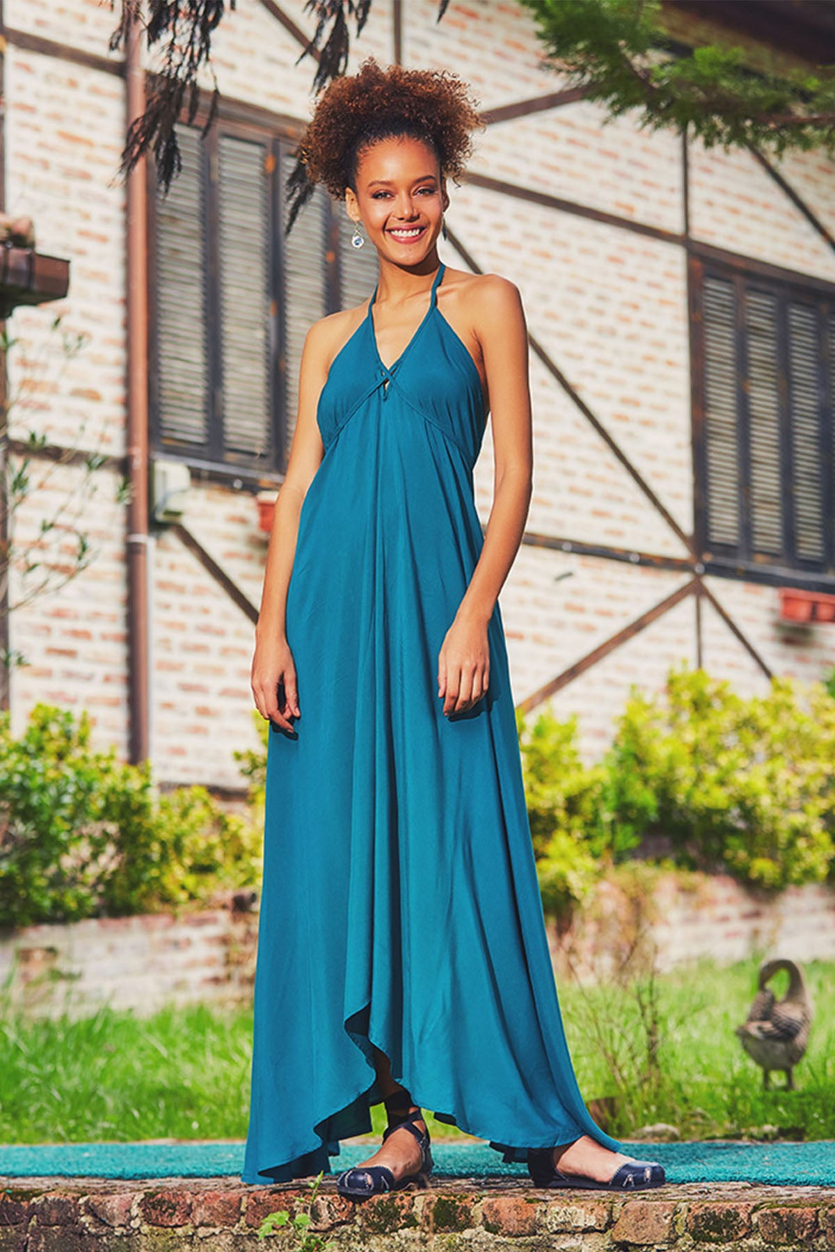 Petrol Blue Maxi Flowy Boho Dress