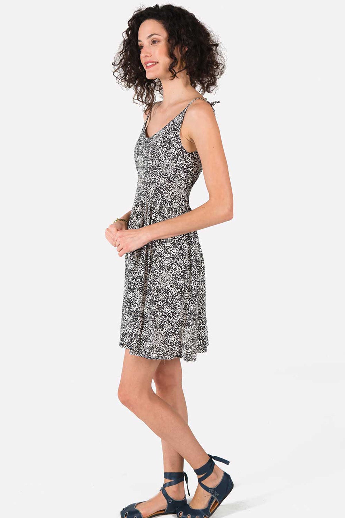 Black Ethnic Patterned Casual Dress