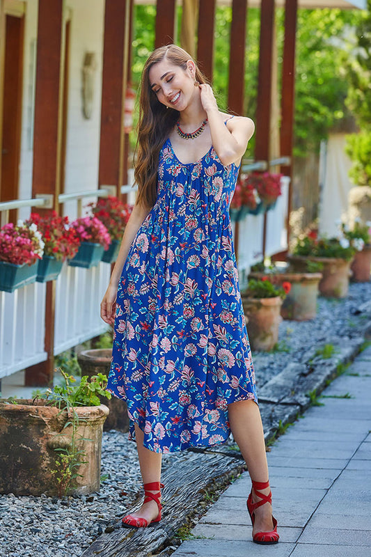 Blue Floral Boho Summer Dress
