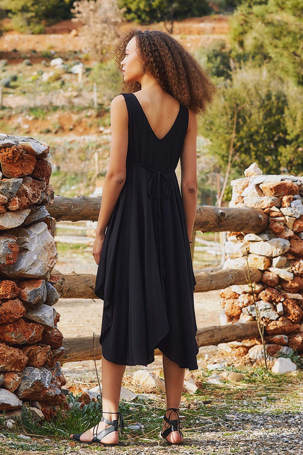 Black Asymmetric Casual Authentic Flared Dress