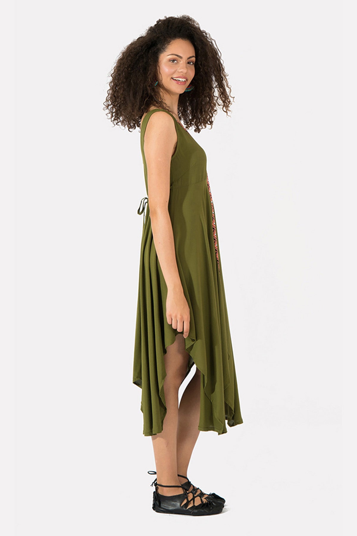 Khaki Asymmetric Casual Authentic Flared Dress