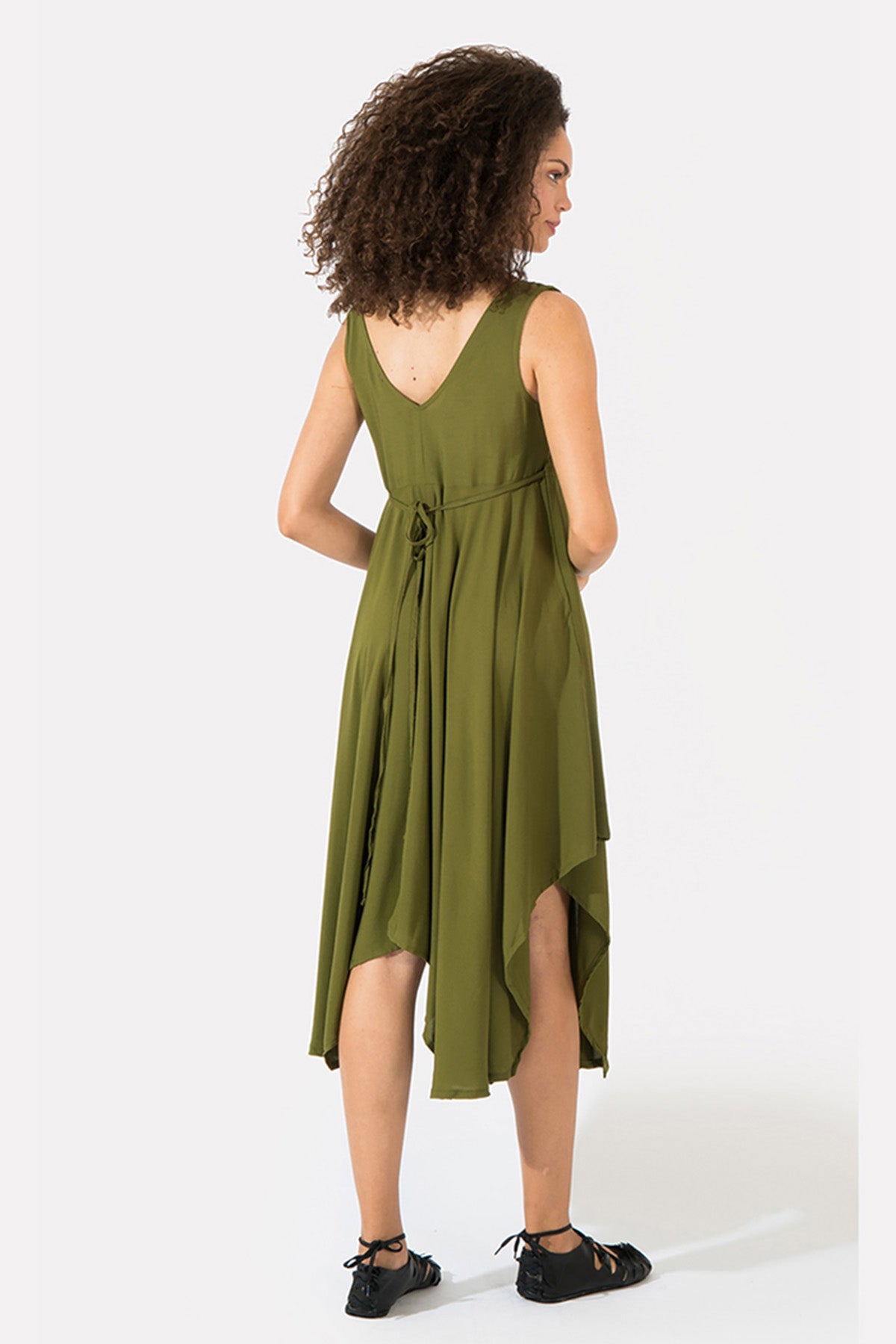 Khaki Asymmetric Casual Authentic Flared Dress