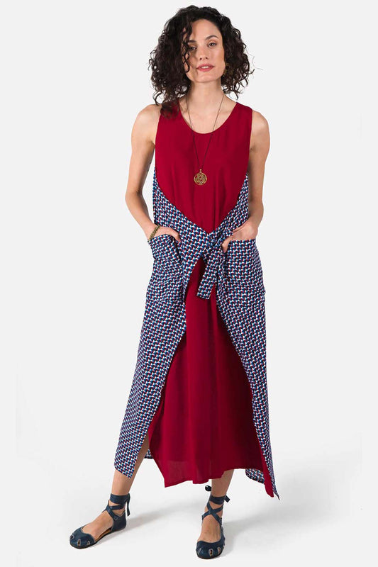 Maroon Casual Long Authentic Dress