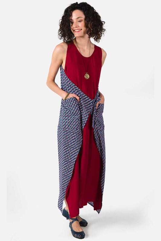 Maroon Casual Long Authentic Dress