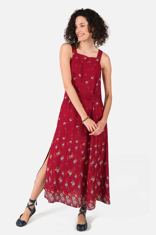 Maroon Printed Long Boho Dress