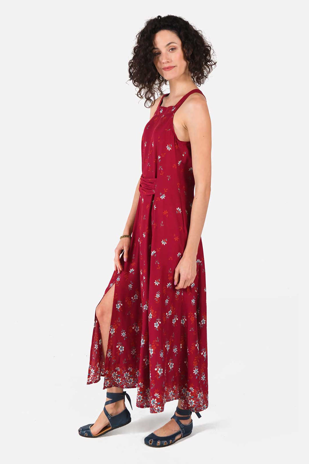 Maroon Printed Long Boho Dress