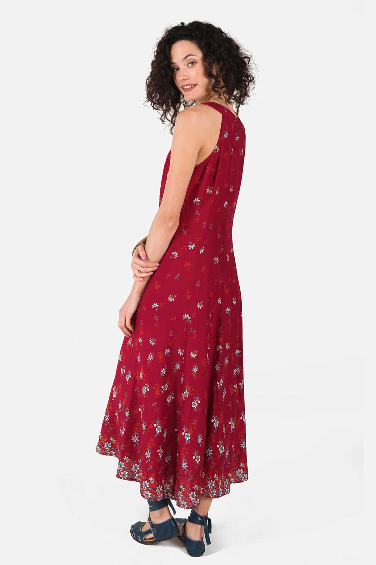 Maroon Printed Long Boho Dress