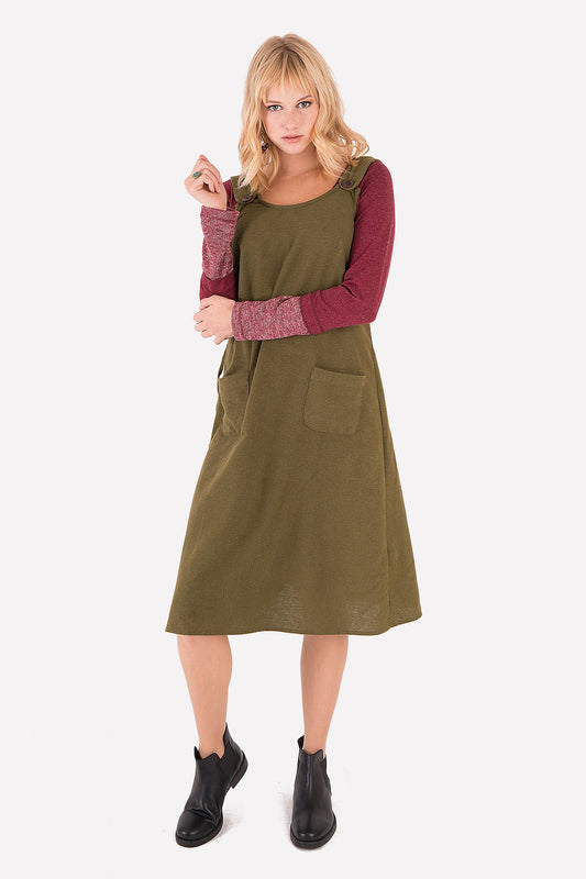 Khaki Sleeveless Authentic Midi Dress