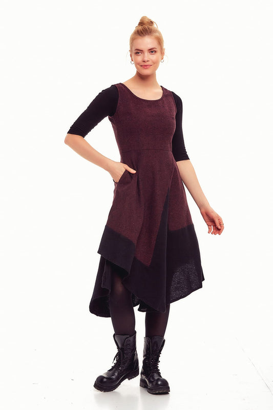 Asymmetrical Maroon Fall Dress