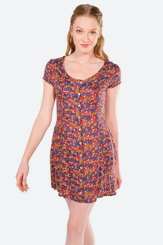 Brown Floral Casual Bohemian Mini Dress