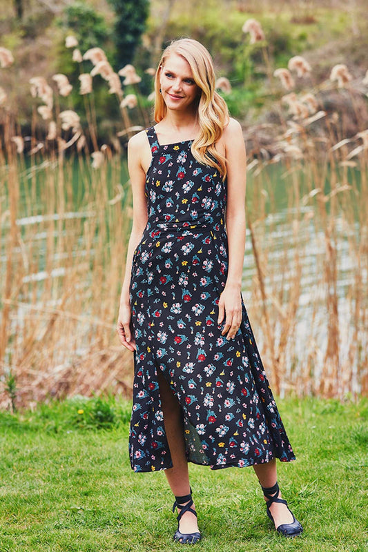 Floral A Line Maxi Dress Black