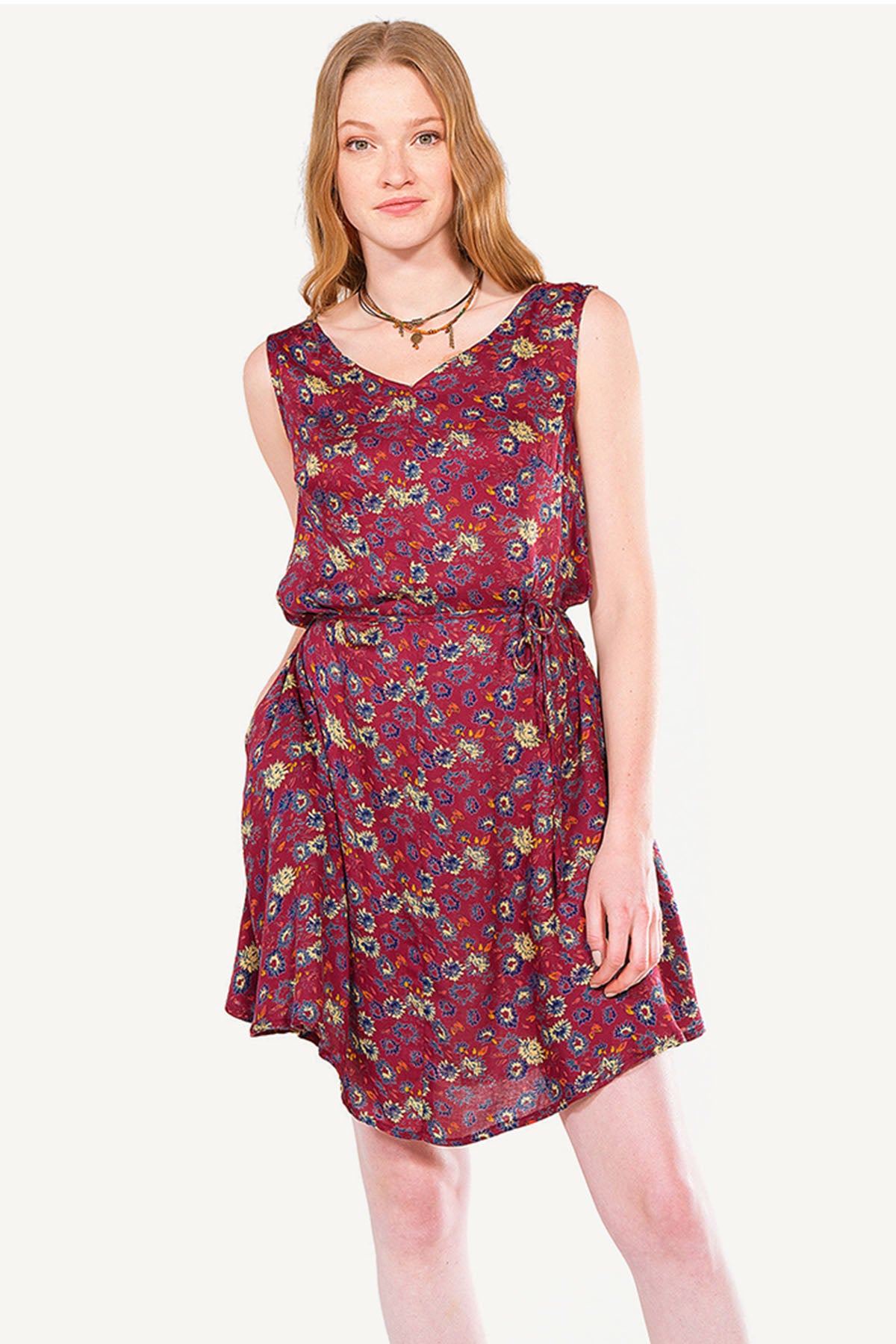 Maroon Floral Casual Boho Dress
