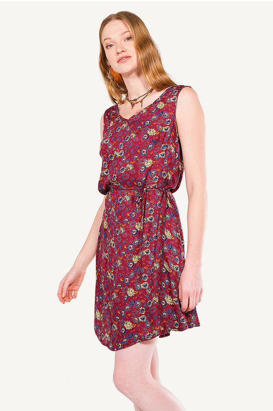 Maroon Floral Casual Boho Dress