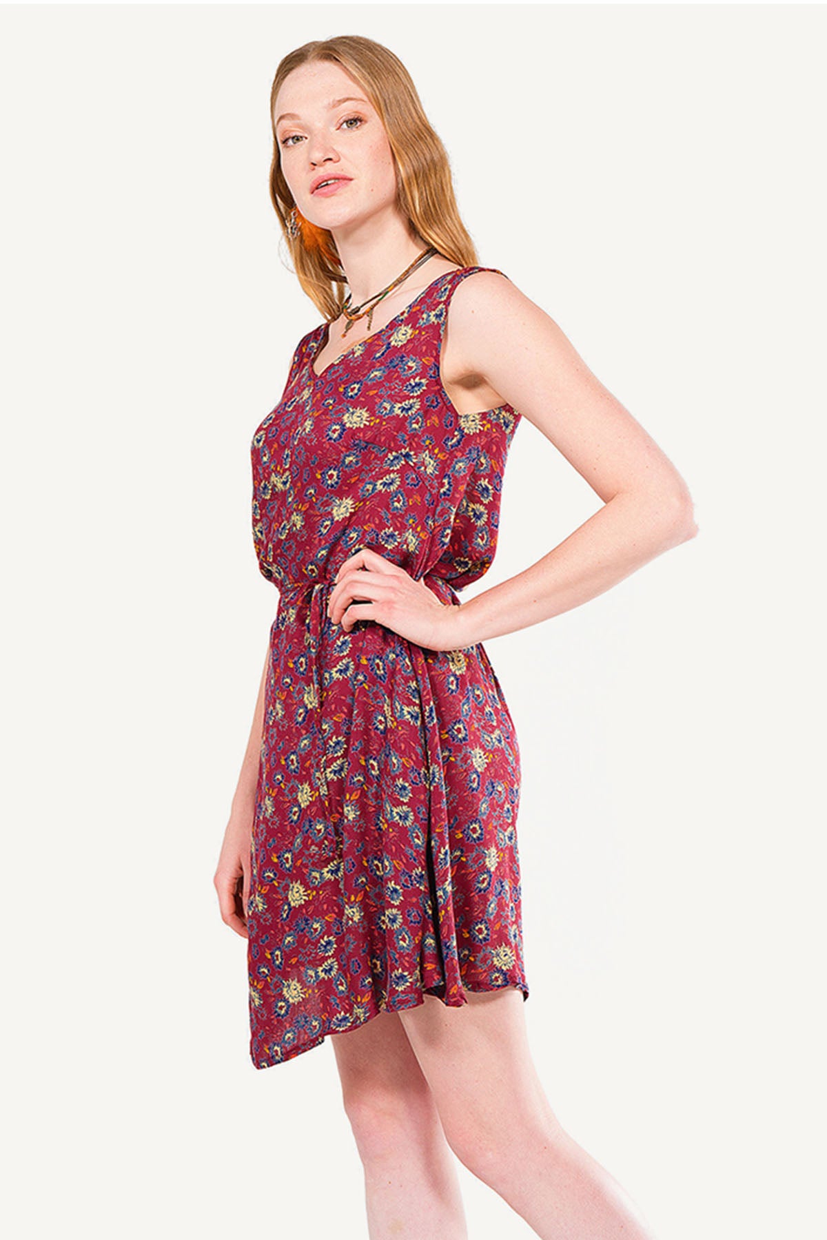 Maroon Floral Casual Boho Dress