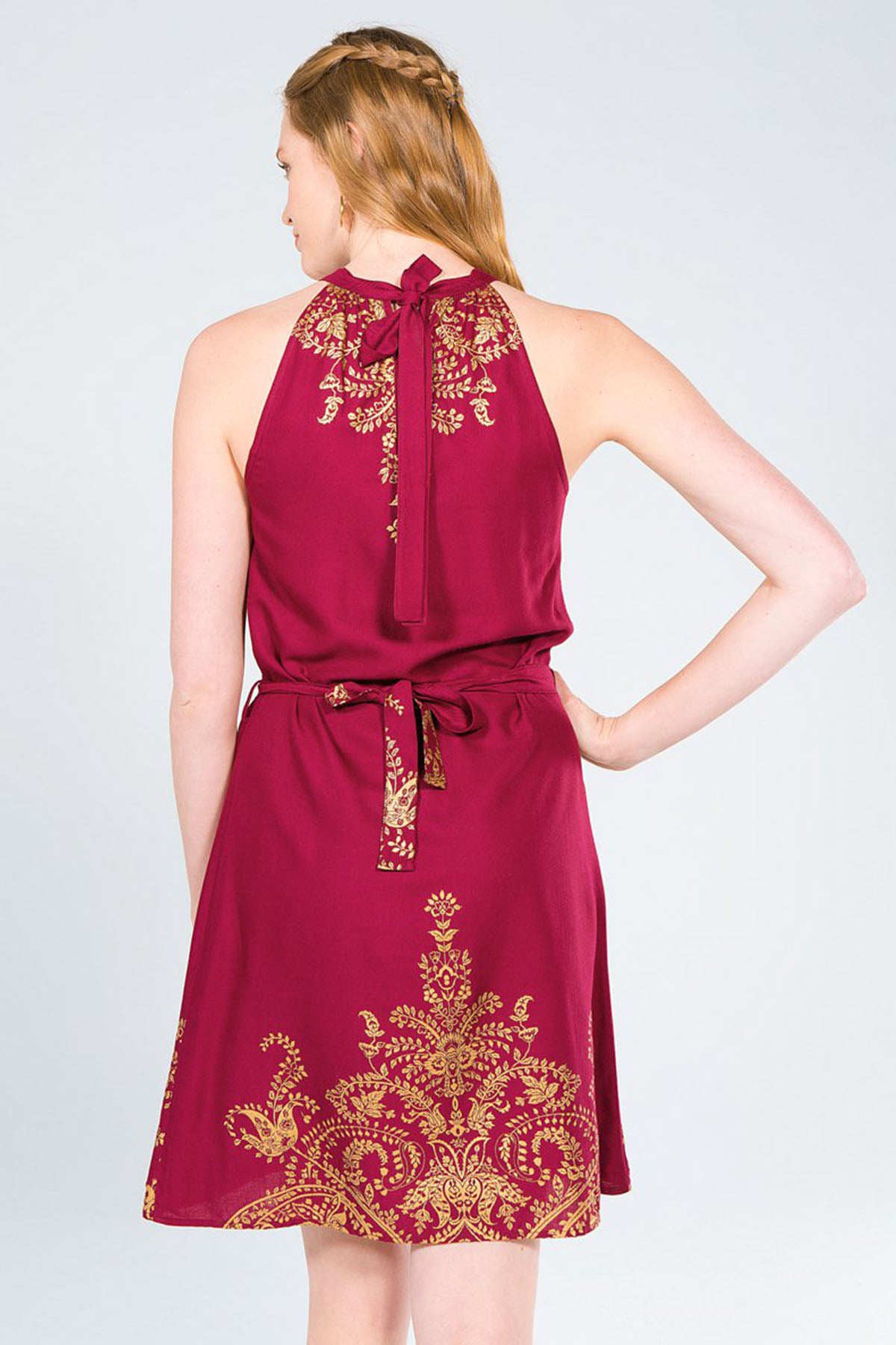 Halter Neck Mini Printed Maroon Dress