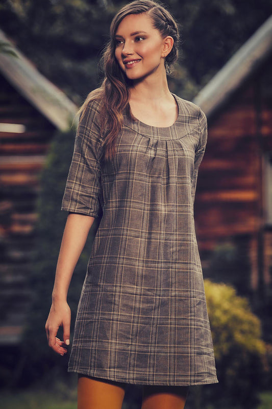 Crew Neck Camel Boho Dress