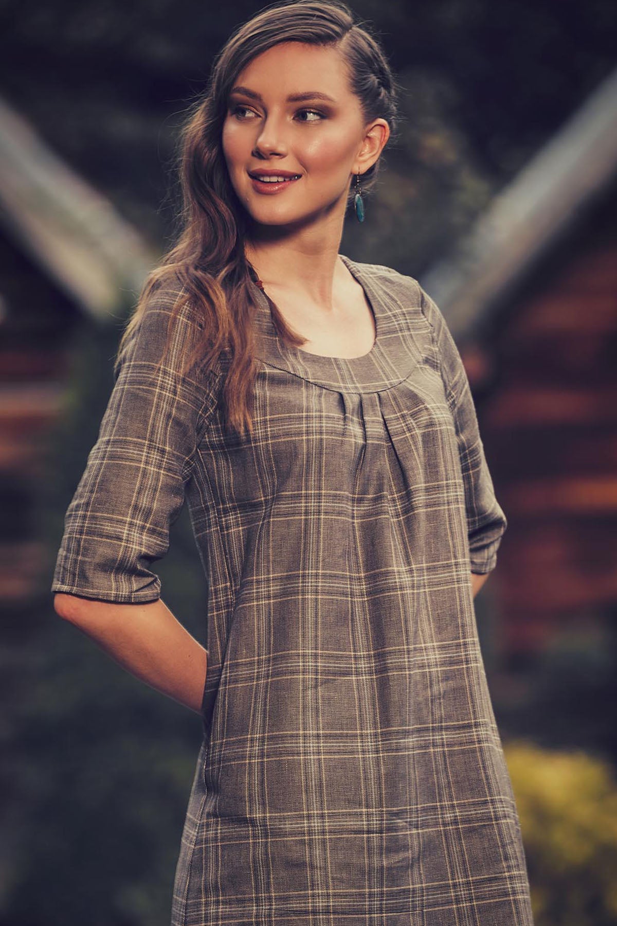 Crew Neck Camel Boho Dress