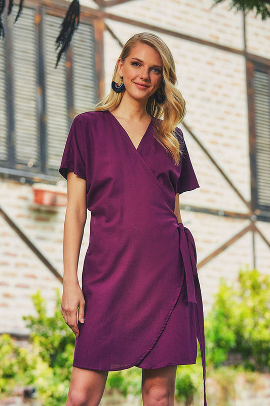 Cotton Wrap Dress Purple