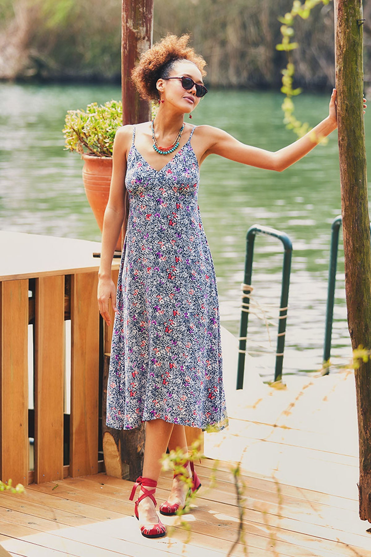 White Floral Strapped Bohemian Casual Dress