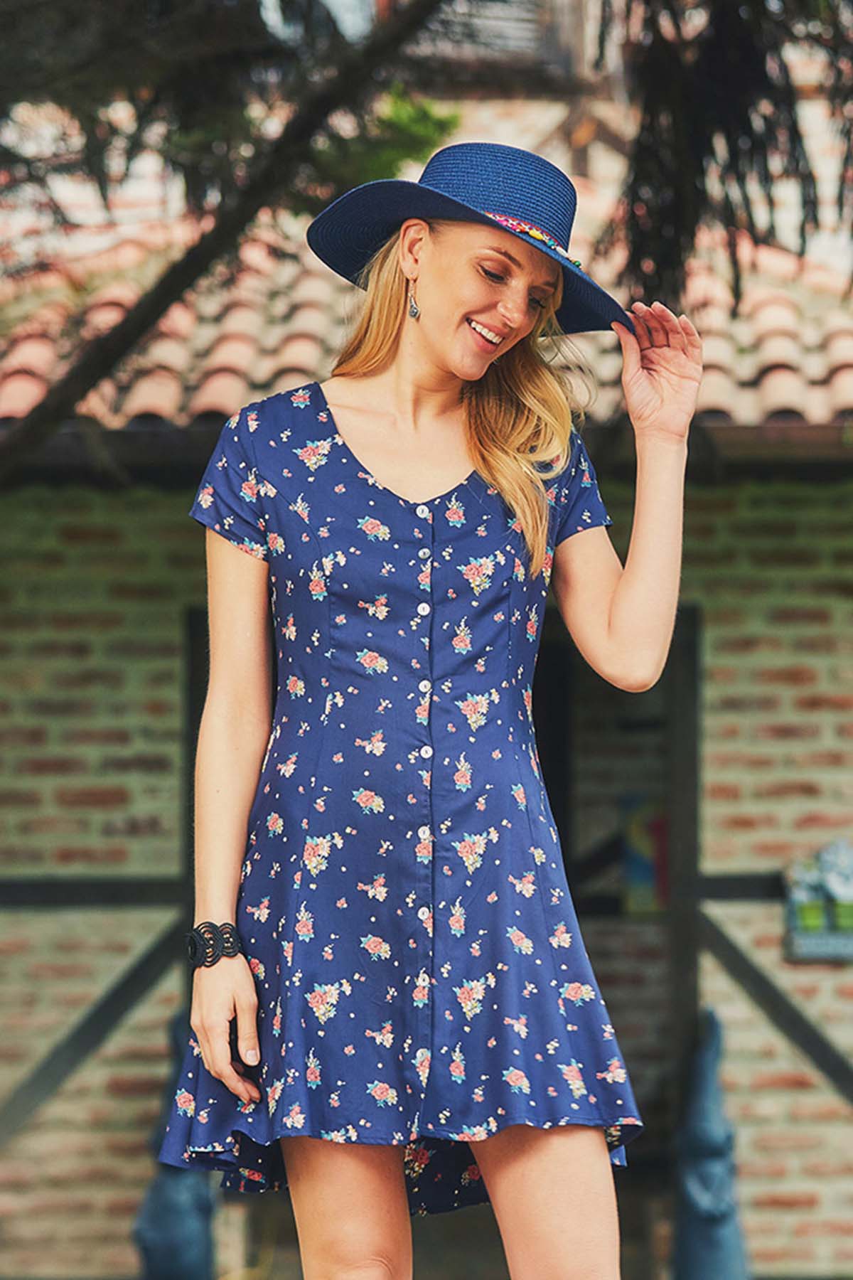 Blue Floral Casual Dress