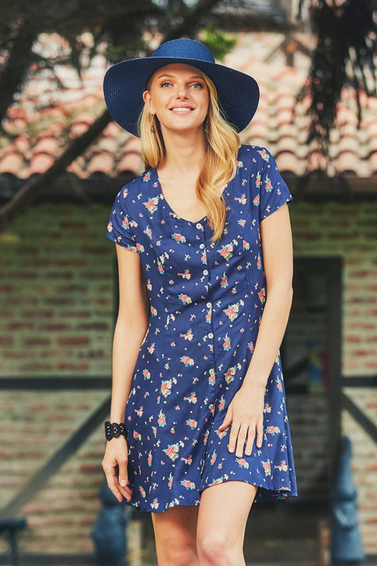 Blue Floral Casual Dress