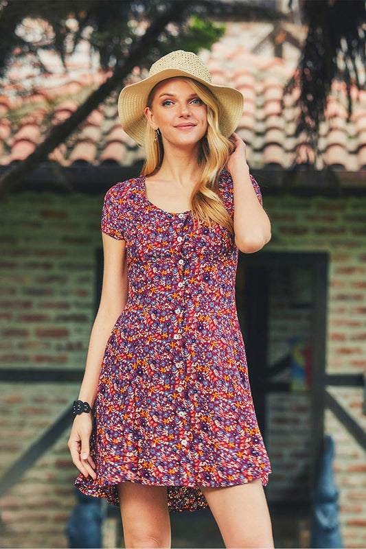 Maroon Floral Casual Dress