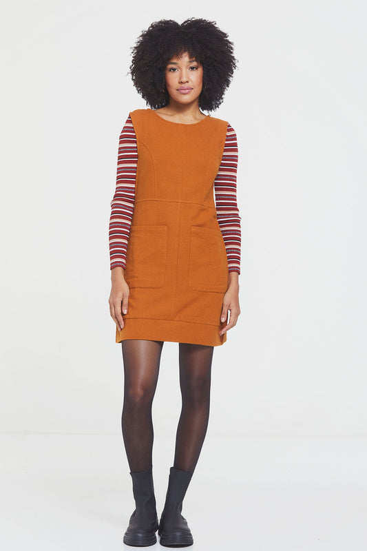 Short Cotton Sleeveless Dress Camel