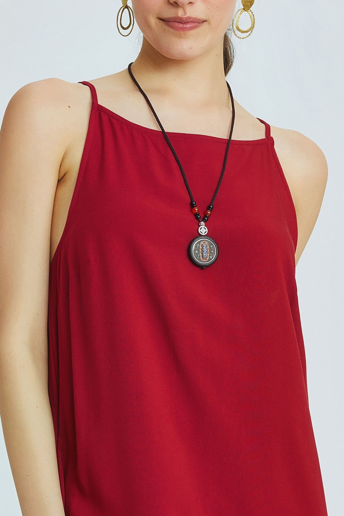 Dark Red Mini Bohemian Dress with Boat Neckline and Back Zipper