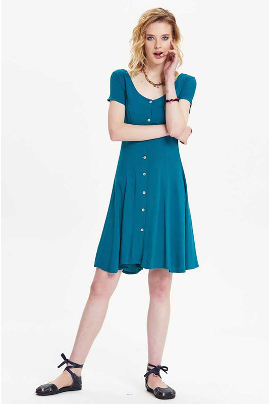 Teal Breezy Back Summer Dress