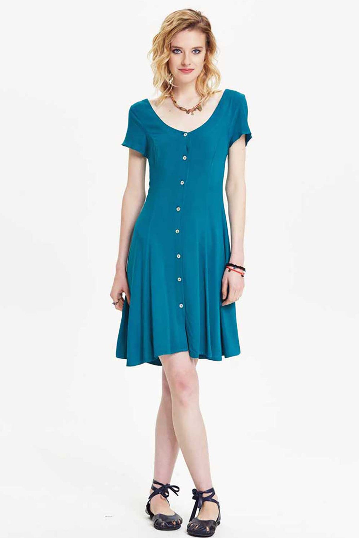Teal Breezy Back Summer Dress