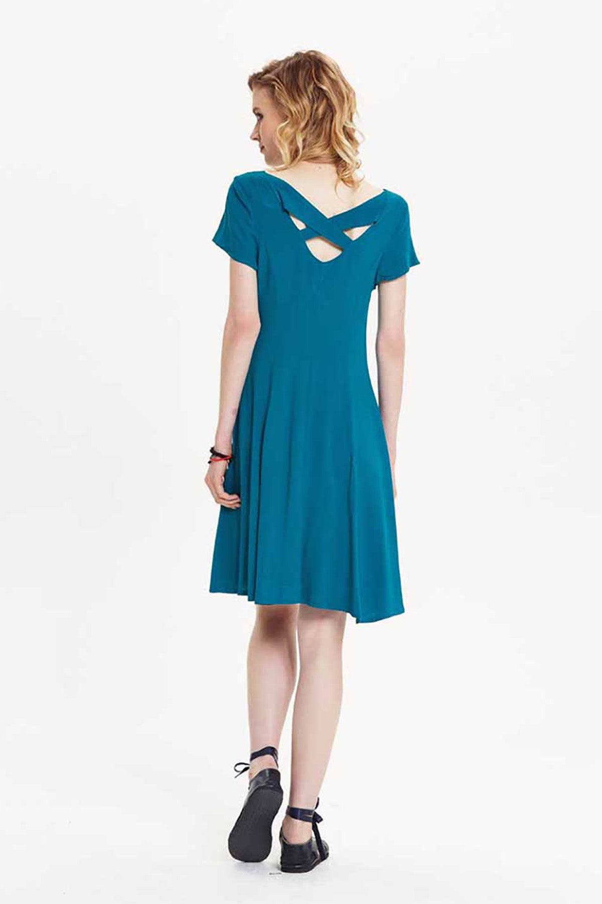 Teal Breezy Back Summer Dress