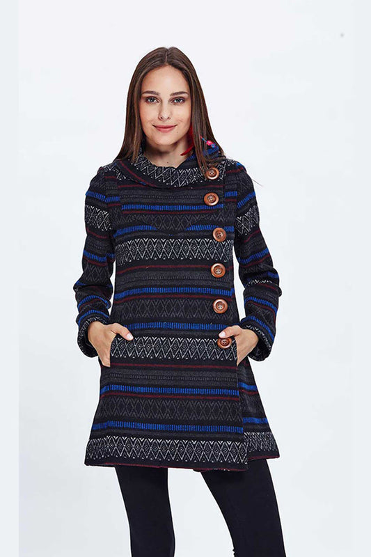 Ethnic Pattern Long Coat with Buttons