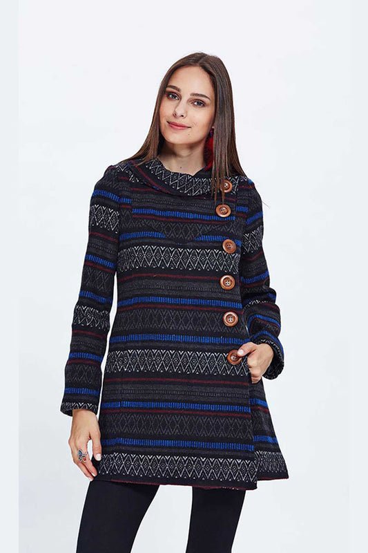 Ethnic Pattern Long Coat with Buttons