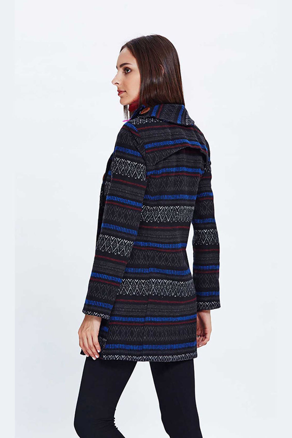 Ethnic Pattern Long Coat with Buttons