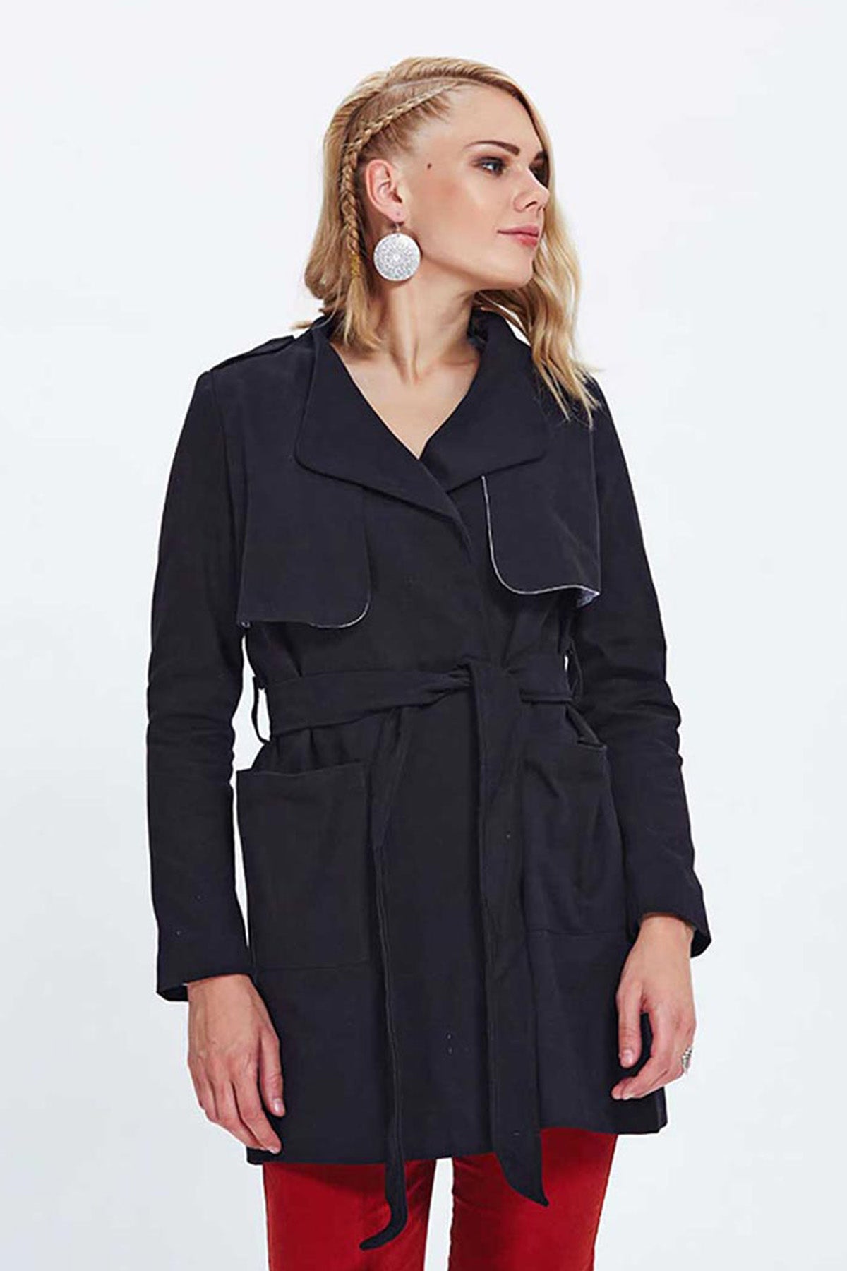 Black Turndown Collar Trenchcoat