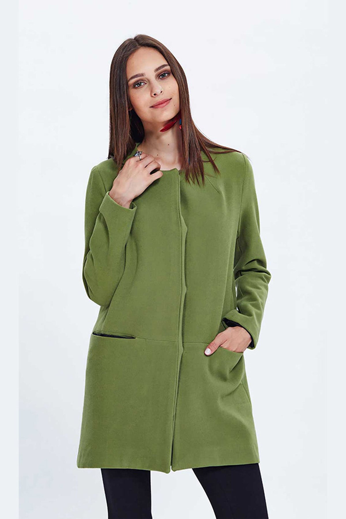 Round Neck Coat Green