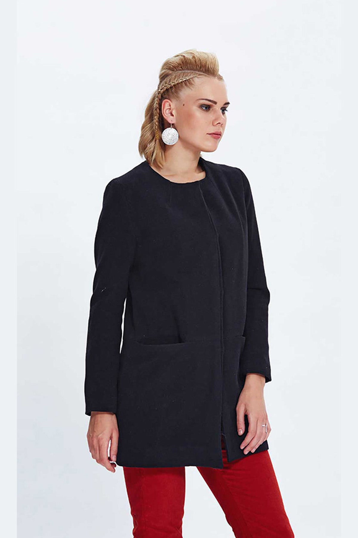 Round Neck Coat Black