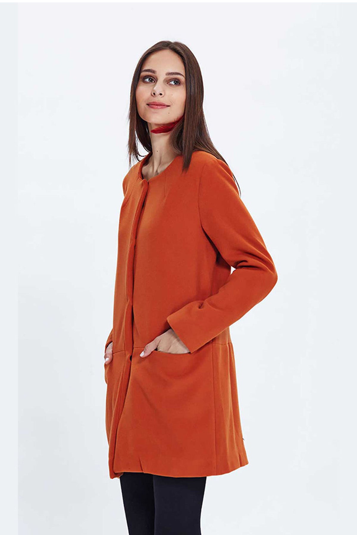 Round Neck Coat Orange